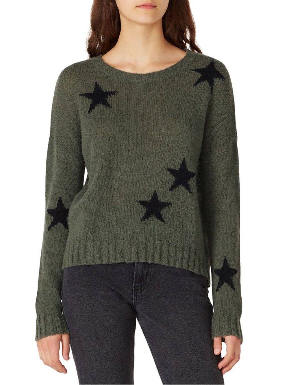 Rails Perci Green Sweater Olive Black Stars Merino‎ Wool Cozy Relaxed